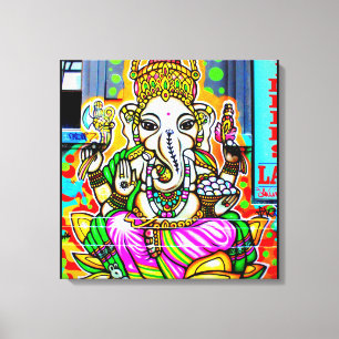 Melbourne Graffiti Street Art Ganesh Elephant Neon Canvas Afdruk