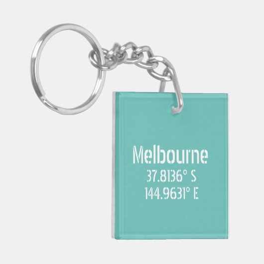 Melbourne Latitude Longitude Sleutelhanger (Voorkant Links)