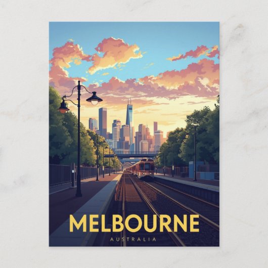Melbourne Skyline Train Station Briefkaart (Voorkant)