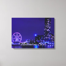 Melbourne Star Wheel met Night Skyline Canvas Art