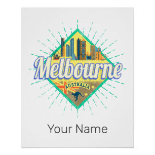 Melbourne Victoria Australia Retro Skyline Perfect Poster