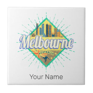 Melbourne Victoria Australia Retro Skyline  Tegeltje