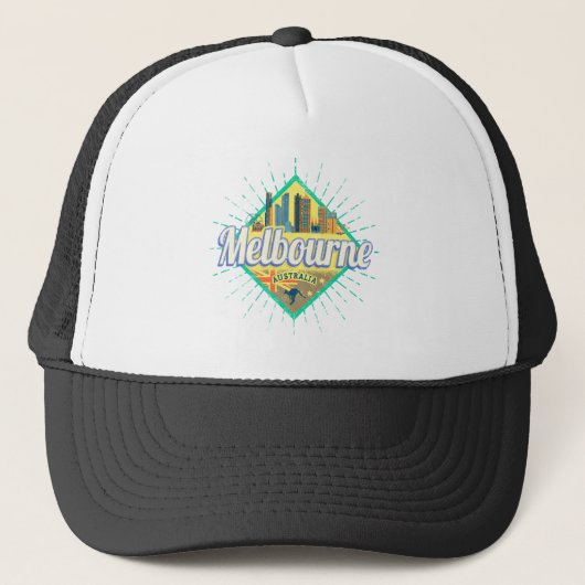 Melbourne Victoria Australia Retro Skyline  Trucker Pet (Voorkant)