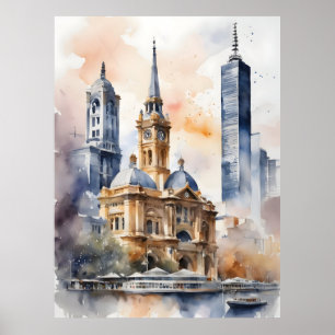 Melbourne waterverf kunst poster