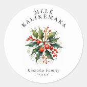 Mele Kalikemaka Holiday Aangepaste tekst Ronde Sticker (Voorkant)