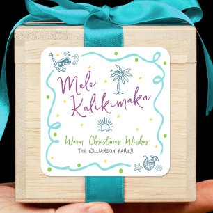 Mele Kalikimaka Blauw Paars Groen Doodle Kerstmis Vierkante Sticker