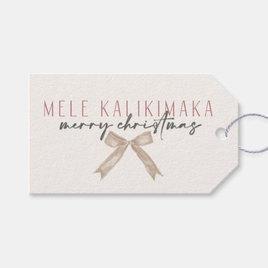 Mele Kalikimaka Bow, Hawaiian Style Kerstmis Cadeaulabel (Voorkant (Horizontaal))