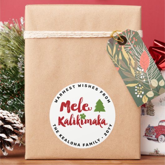 Mele Kalikimaka Brush Script Kerstmis Modern Ronde Sticker (Feestdagen)