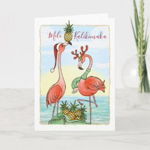 Mele Kalikimaka Christmas Pink Flamingo Feestdagen Kaart