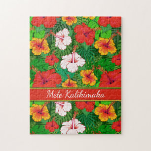 Mele Kalikimaka Colorful Hawaiian Flowers Holiday Legpuzzel
