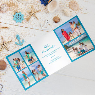 Mele Kalikimaka Familie Foto Collage Blue Beach Drieluik Wenskaart