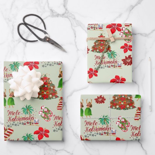 Mele Kalikimaka Festive Gift Wrap Inpakpapier Vel (Voorkant)