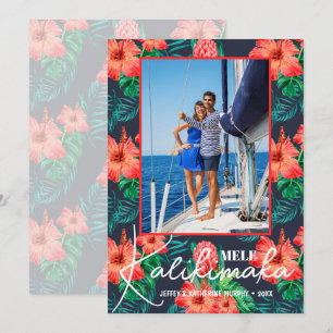 Mele Kalikimaka Floral Foto Kerstmis Feestdagenkaart