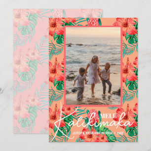 Mele Kalikimaka Floral kerstfoto Feestdagenkaart