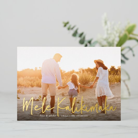 Mele Kalikimaka | Foto Hawaiian Folie Feestdagenkaart (Staand Voorkant)