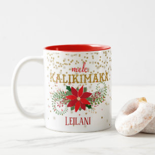 Mele Kalikimaka Gold Glitter Poinsettia Tweekleurige Koffiemok