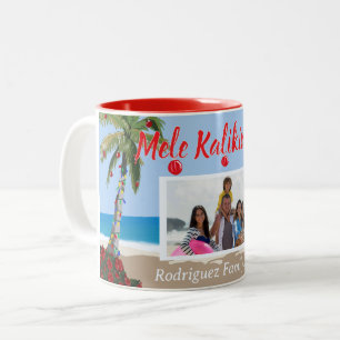 Mele Kalikimaka Hawaiaans Kerststrand Foto Tweekleurige Koffiemok