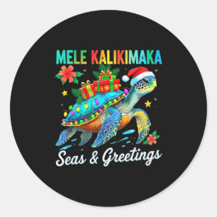 Mele Kalikimaka Hawaiaans staartfeest Santa Turtle Ronde Sticker