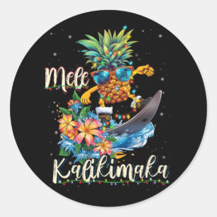 Mele Kalikimaka Hawaiian Ananas Surfen Rijden Ronde Sticker