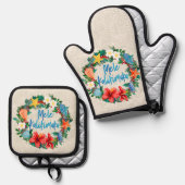 Mele Kalikimaka Hawaiian Beach Kerstkrans Ovenwant & Pannenlap Set (Voorkant / Achterkant)