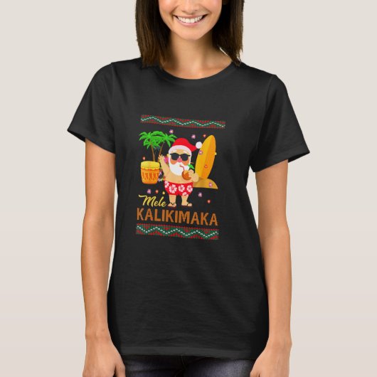 Mele Kalikimaka Hawaiian Christmas Funny Surfer Sa T-shirt (Voorkant)