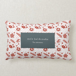 Mele Kalikimaka Hawaiian Floral Red Lumber Coussin