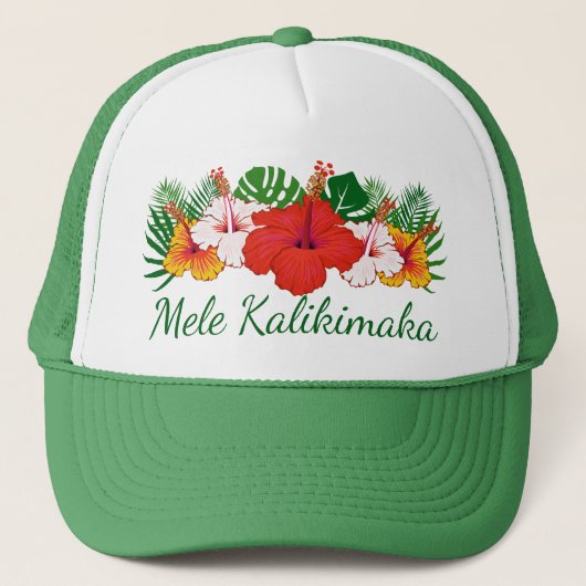 Mele Kalikimaka Hawaiian Flowers Leaves Holiday Trucker Pet (Voorkant)