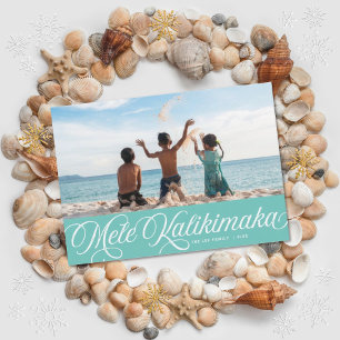 Mele Kalikimaka Hawaiian Holiday Aqua Fotokaart Feestdagenkaart