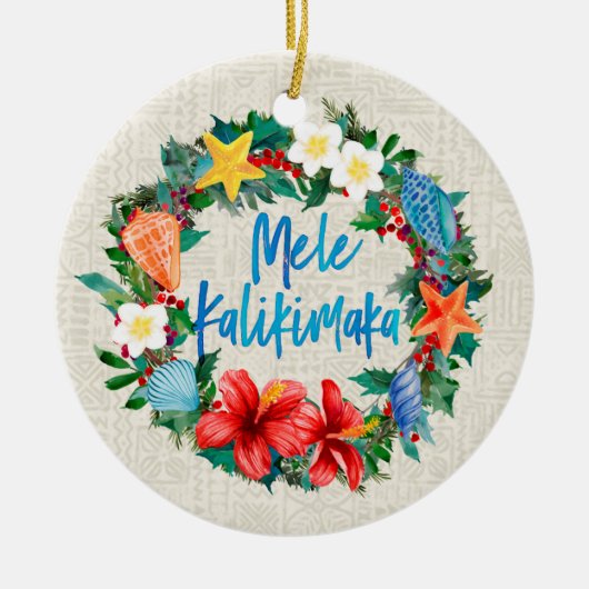 Mele Kalikimaka Hawaiian Kerstmis Wreath Keramisch Ornament (Voorkant)