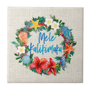 Mele Kalikimaka Hawaiian Kerstmis Wreath Tegeltje