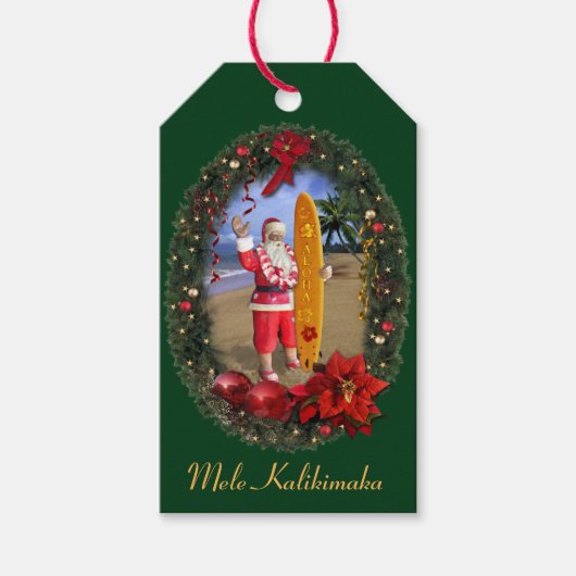 Mele Kalikimaka Hawaiian Santa Cadeaulabel (Voorkant)