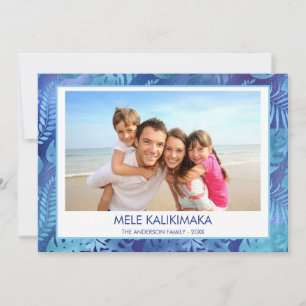 MELE KALIKIMAKA HAWAIIAN TROPISCH BLAUW FOTO FEESTDAGENKAART