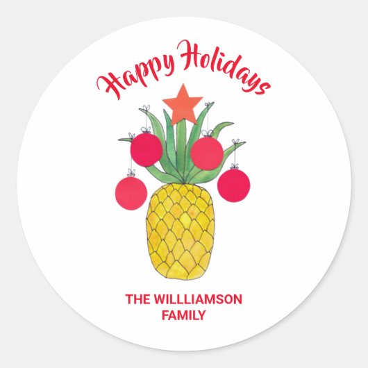 Mele Kalikimaka Holiday Pineapple Kerstmis Ronde Sticker (Voorkant)