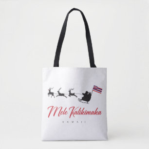 Mele Kalikimaka Kerstman met Hawaiaanse vlag Draagtas