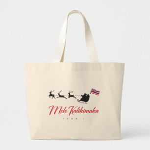Mele Kalikimaka Kerstman met Hawaiaanse vlag Grote Tote Bag