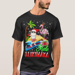 Mele Kalikimaka Merry Xmas Hawaiian Flamingo Santa T-shirt