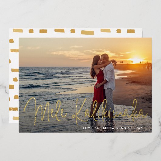 Mele Kalikimaka Modern Script Folie Feestdagenkaart (Voorkant / Achterkant)