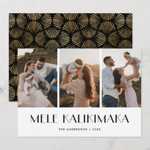 Mele Kalikimaka Modern Zwart Goud Foto Kerstmis Feestdagenkaart