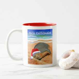 Mele Kalikimaka Monk Seal met Santa Hat Mok