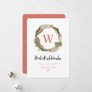 Mele Kalikimaka Monogram Tropisch Wreath Feestdagenkaart
