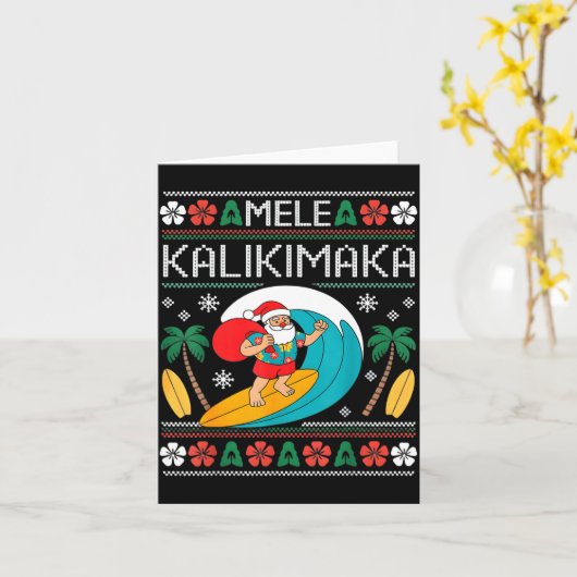 Mele Kalikimaka Pajamas Santa Hawaii Ugly Christma Kaart (Gele Bloem)