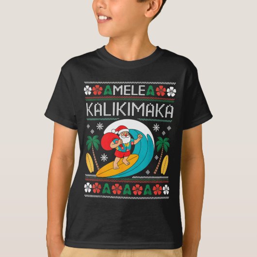 Mele Kalikimaka Pajamas Santa Hawaii Ugly Christma T-shirt (Voorkant)