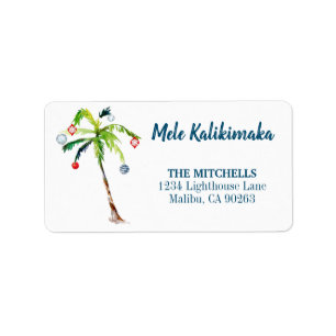 Mele Kalikimaka Palm Tree Holiday Return Address Etiket