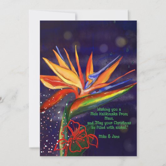 Mele Kalikimaka Paradijsvogel Hawaiiaans Feestdagenkaart (Achterkant)