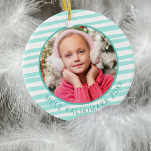 Mele Kalikimaka Prachtige Blauwgroen Wavy Stripe Keramisch Ornament