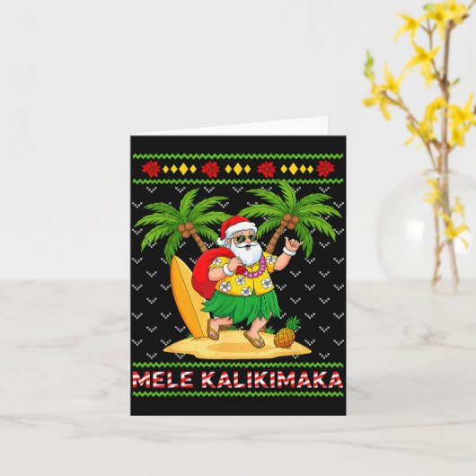 Mele Kalikimaka Retro Kerstman Shaka Hawaï Kerst-t Kaart (Gele Bloem)