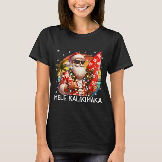 Mele Kalikimaka Retro Santa Rock On Pjs Christmas T-shirt (Voorkant)