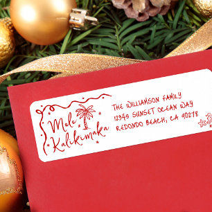 Mele Kalikimaka Rode Hand Getekende Kerstadres Etiket
