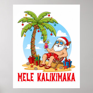 Mele Kalikimaka Santa Christmas Poster