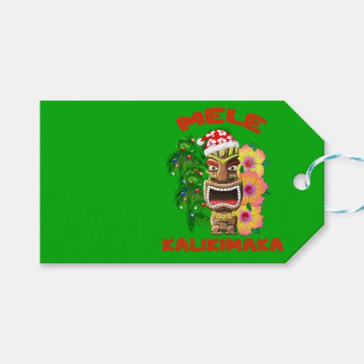 Mele Kalikimaka Santa Claus Tiki Cadeaulabel (Voorkant (Horizontaal))